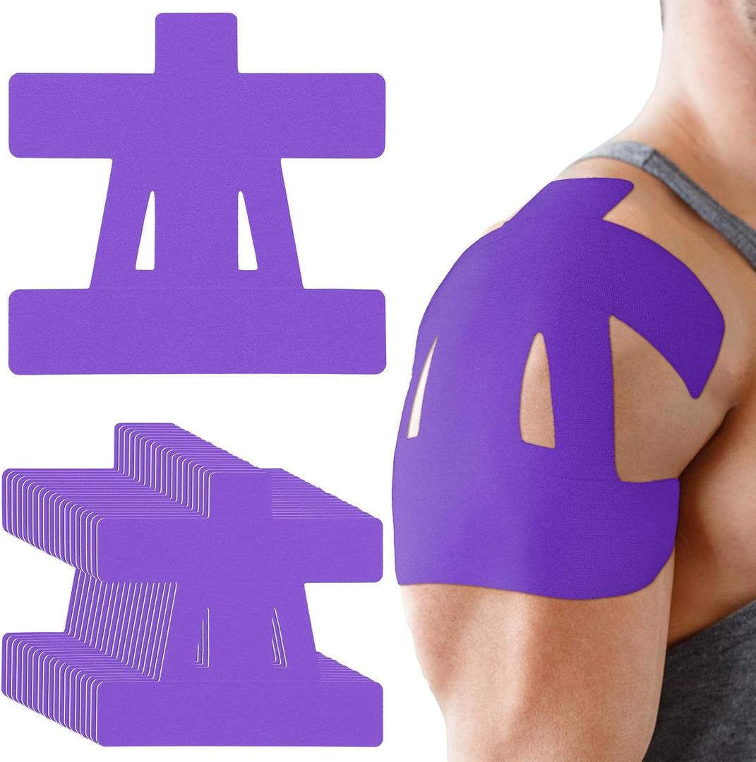 20 Count Kinesiology Tape for Shoulder Pain Relief Pre Cut Sports Waterproof Breathable Enhance Elastic Kinesiology Athletic Tape for Shoulder Support and Muscle Baseball Sports(Purple)