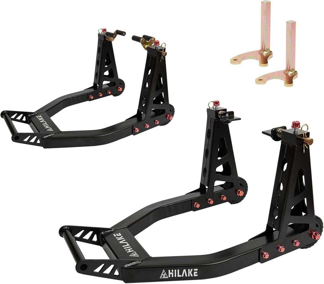 Aluminum Motorcycle Stands Front and Rear 880lbs Heavy Duty Wheel Lift Combo Swingarm Spool Peddock Stand for Yamaha Honda Kawasaki Suzuki U+L Black