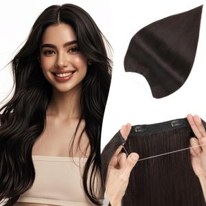 Halo Hair Extensions Straight, 100% Real Human Hair,No Tangle & Smooth,Invisible Wire Extensions for Women,65s,18 Inch, #1B Natural Black