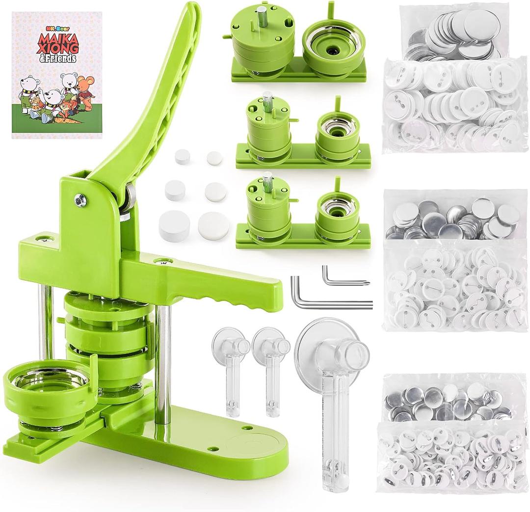 3 in 1 Button Maker Machine Multiple Sizes 1+1.25+2.25 inch DIY Pin Badge Press Kit with Circle Cutter &300pcs Button Parts, Perfect Craft Gift for Kids Adults Birthday Christmas