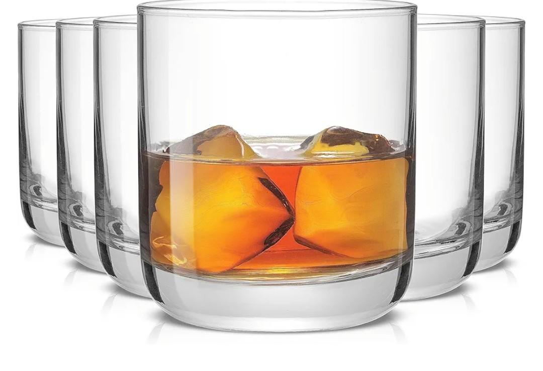 JoyJolt Faye Crystal Whiskey Glasses, Lowball Glasses Set of 6, 10oz Short Glass Tumbler, Double Old Fashioned Rocks Glass for Scotch or Bourbon, Dishwasher Safe Glassware