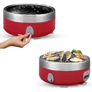 Portable Smokeless Charcoal BBQ Grill - Outdoor Camping Small Tabletop Cooking Mini Barbecue - Built in Fan Power by 4A Battery Or Phone Charge (Passion Red)