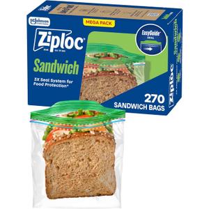 Ziploc Sandwich and Snack Bags with EasyGuide Texture, Plastic Storage Bags with Grip 'n Seal Technology, 270 Bags Total
