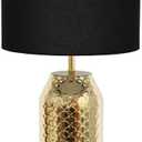 Simple Designs LT2124-GLD 23.75" Whimsical Wave Porcelain Mermaid Fishscale Table Lamp, Gold with Black Shade