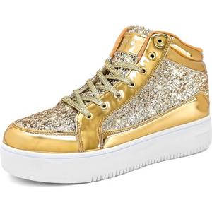 IGxx Womens Platform Glitter Shoes Black High Top Sparkly Sneakers Shiny Fashion Bling Dressy Sequin Metallic Sneakers Disco Wedding Shoes, Size 5