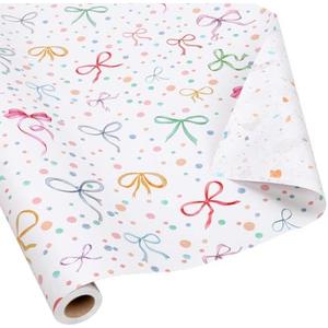 LaRibbons Reversible Bow Wrapping Paper Jumbo Roll with Pink Pom Pom, Coquette Bow & Colorful Terrazzo Design Gift Wrap for Girls, Women, Baby Shower, Birthday Party, 30 Inch × 40 Feet (100 sq. ft. ttl.)