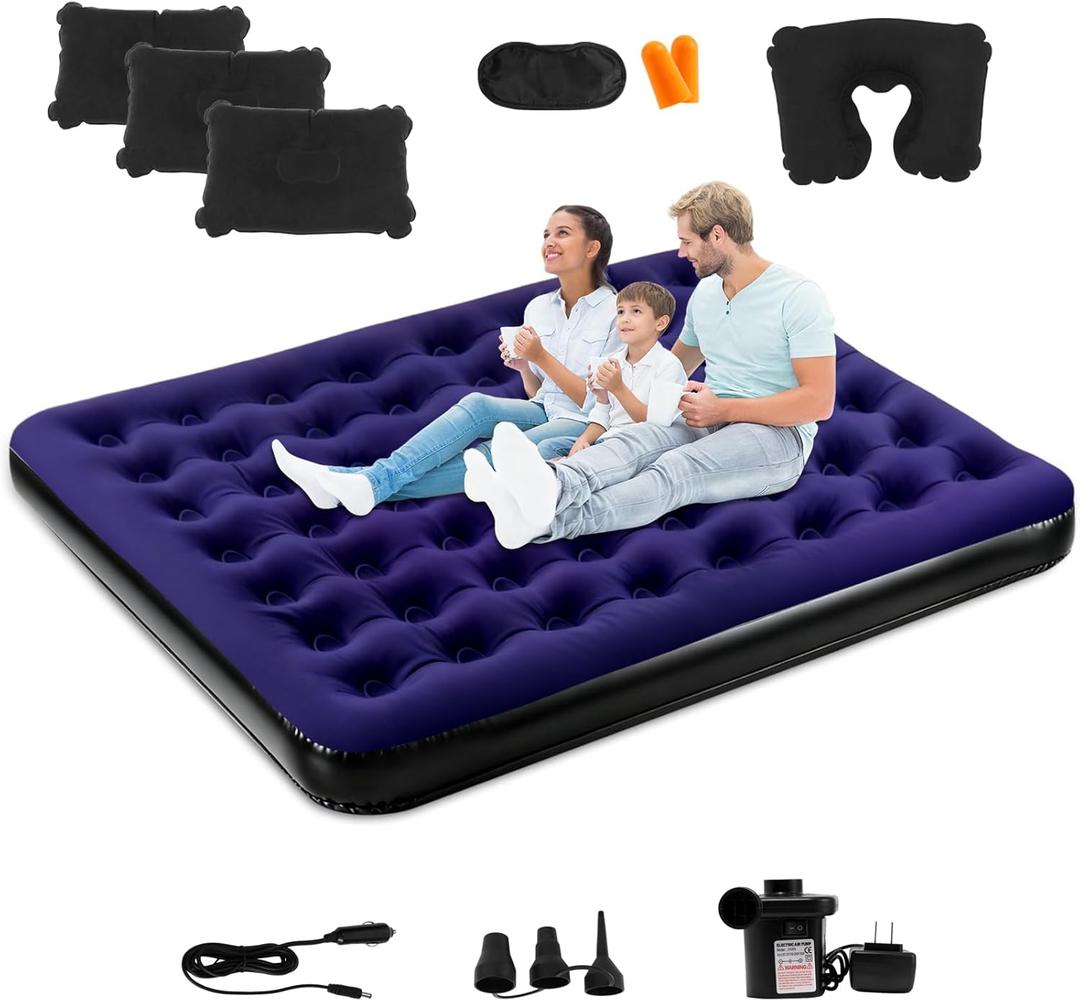 King Size Camping Air Mattress Bed with Air Pump,80"x 72"Thickened Portable Blow Up Inflatable Air Mattress, Travel Sleeping Bed Pad for Camping Home Hiking