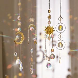 4PK Crystal Suncatcher for Windows Hanging Decor, Prism Sun Catcher with Chain and Hook, Rainbow Maker for Ceiling Garden Home Indoor Ornaments
