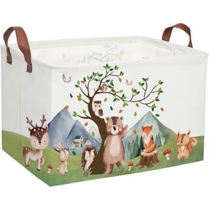 Kids Basket Animal Baskets Cute Storage Bins Rectangular Toy Storage Bin Organizer Book Box ,Animals Room Decor(Mountain animal)
