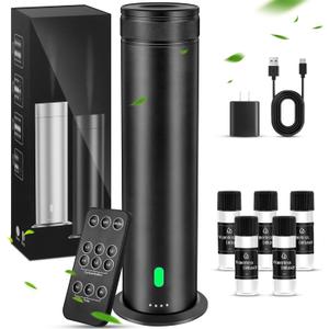 Waterless Scent Diffuser Starter Kit - Suitable for Home and Hotel Series Air Diffuser, 1000 Square Inches of Coverage, 5 Kinds of Scented Essential Oils, Remote Control, Atomizer Core (Black)