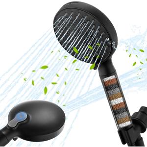 Ryamen Filtered Shower Head with Handheld, High Pressure 9-Spray Modes Detachable Shower Head with Filter for Hard Water-Remove Chlorine & Impurities, 2 Filters, Matte Black