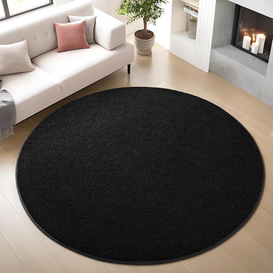 Nuttumico Black Ultra Soft Round Area Rugs for Living Room Bedroom, 4x4 Feet Black Washable Non-Slip Indoor Rugs, Thickened Memory Foam Modern Indoor Circle Carpet for Boys Girls Room Home Decor