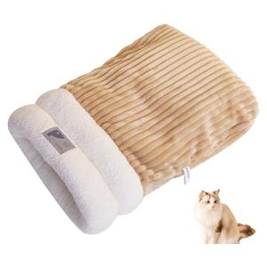Cat Sleeping Bag, Soft Plush Self-Warming Cat Winter Sleeping Bag Bed, 360° Warm Semienclosed Pet Cave Hideaway Snuggle Sack for Indoor Kittens Puppies (Brown, L)