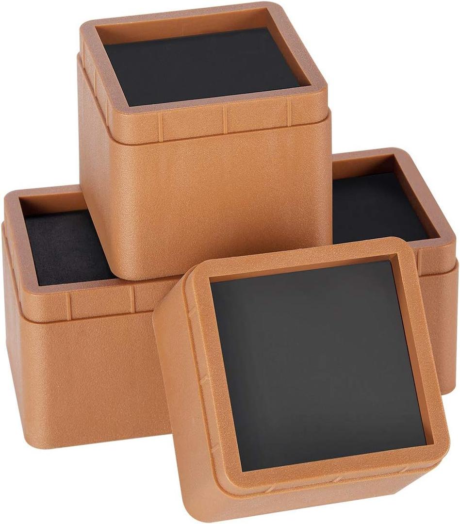 BTSD-home Adjustable Heavy Duty Bed Risers 3 Inch Stackable Bed Frame Riser Lifter 4 Pack Dark Brown