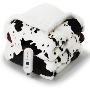 Cow Print Heated Throw Blanket Electric Blanket-Heating Blanket Throw with 5 Heat Levels & 4 Hours Auto-Off, Cozy Soft Fleece Sherpa, Washable, 50 x 60 Inches