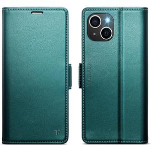 for iPhone 14 Case Wallet with RFID Blocking Card Holder, PU Leather Kickstand Protective Flip Phone Cover Fit for iPhone 14 6.1", Bluish Green