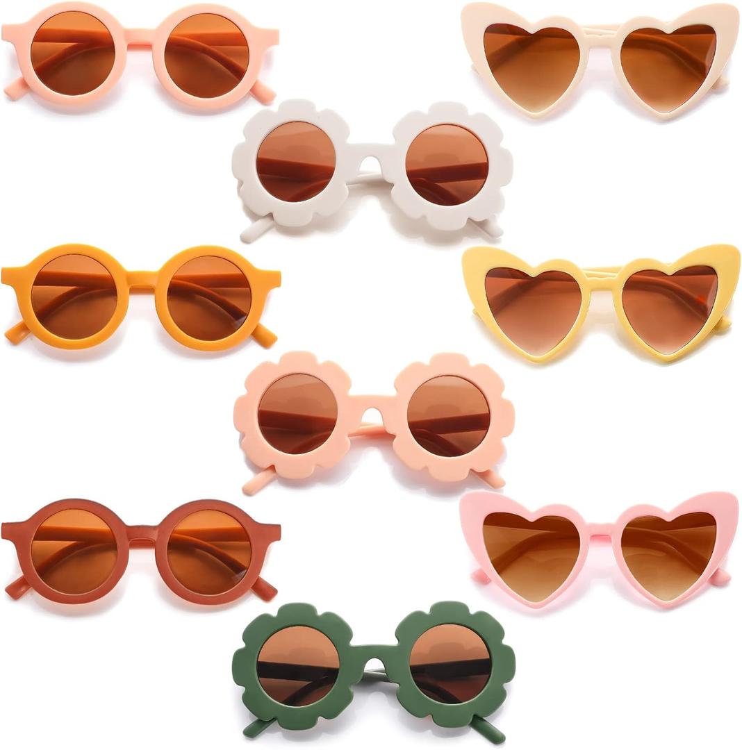 Tondiamo 9 Pairs Toddler Sunglasses Flower Round Heart Shaped Kids Girls Boy Baby Sunglasses for Outdoor Beach Holiday (Vivid Colors)