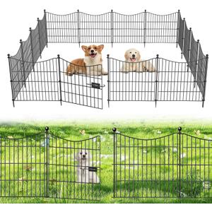 10 Panels Decorative Garden Fence with Gate, 24 in(H) X 20 ft(L) No Dig Dog Fence Animal Barrier Outdoor for Yard, Rustproof Metal Garden Edging and Borders, Temporary Fencing Stakes