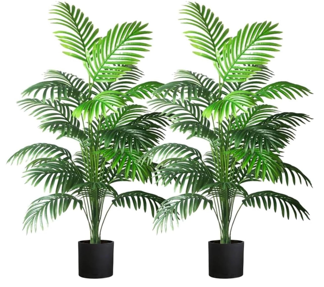 4ft 2pcs Large Artificial Plants Fake Palm Tree Tropical Palm Leaves Faux Palm Plants Tall Tree Indoor Real Touch Plastic Monstera Leaves for Home Garden Outdoor Office Decor (4ft/125cm-2pcs)
