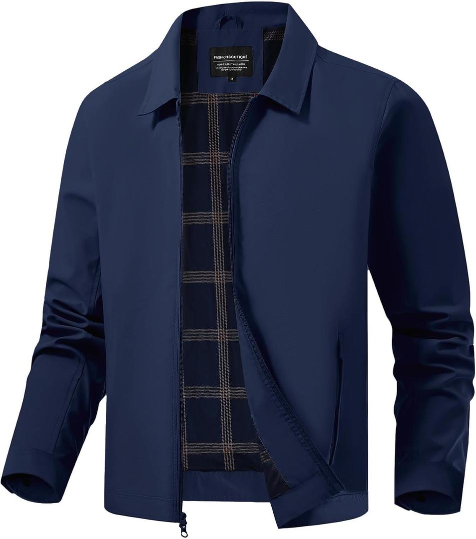 WHN Men's Lightweight Jackets Light Windbreaker Full Zip Casual Business Jacket Fall Golf Work Coat with Zip Pockets, Large