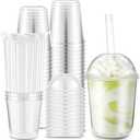 Ziliny 50 Set Clear Plastic Cups with Dome Lids and Straws Sturdy & Food Safe Disposable U Shaped Cups for Cold Drinks Smoothie Milkshake Bubble Tea Juice Cocktail Iced Coffee Party(12 oz)
