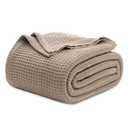 Bedsure 100% Cotton Big Blanket Oversized King for Bed - Large Breathable Thick Cooling Waffle Weave Blanket for Summer, Couch Cover, Light Brown, 120x94 inches