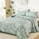 WONGS BEDDING Quilts King Size, Green Quilt Bedding Set with 2 Pillowcases, Botanical Quilt for Queen Bed, Soft Microfiber Lightweight Coverlet Bedspread for All Season (110"×90", 3 Pieces)
