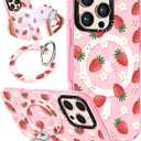 Toycamp for iPhone 16 Pro Case Compatible with Magsafe - Cute Design 360 Magnetic Ring Holder Stand Kickstand Funny Strawberry Girly Pretty Fashion TPU Phone Covers for Women Tenn Girls
