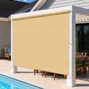 Outdoor Roller Shades for Patio, 7' W x 8' H Cordless Patio Shades Roll Up Outdoor Blinds with Splicing Design, 90% UV Protection for Porch Gazebo Pergola, 2 Poles & 1 Fabric, Sesame, 84"W x 96"H