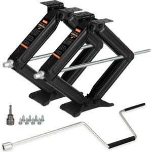 OULEME 24" RV Camper Scissor Jack, 6500 lbs Travel Trailer Leveling Stabilizer with Crank Handle & Drill Socket - Set of 2