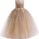 Flower Girls Sequin Dress Bridesmaid Sparkle Formal Wedding Party Birthday Kids Pageant Princess Prom Ball Gown (11-12 Years, Gold)