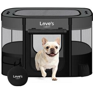 Love's cabin Pet Puppy Dog Playpen, Small Dog Tent Crates Cage Indoor/Outdoor, Portable Exercise Playpen for Cat, Foldable Pop Up Dog Kennel Playpen with Carring Case (S, Grey)