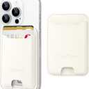 TopMade Phone Card Holder, Premium Leather Phone Wallet Stick on, Stronger 3M Adhesive Credit Card Holder for Back of Phone Case, iPhone, Samsung, and Android, RFID Blocking, Fit 4 Cards, Milky White