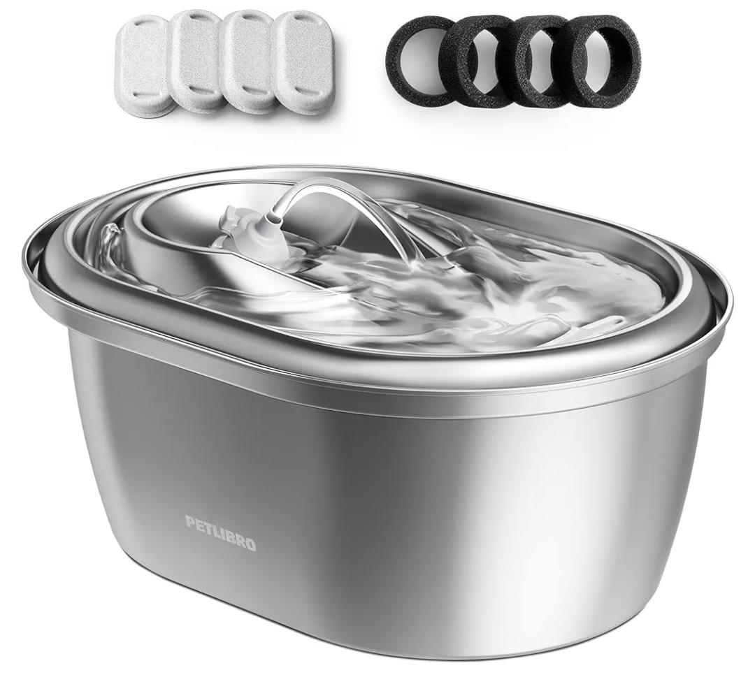 PETLIBRO Stainless Steel Cat Water Fountain, 101oz/3L Pet Water Fountain for Cats Inside, Food-Grade Dog Water Fountain, Automatic Cat Water Dispenser