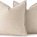MIULEE Decorative Linen Pillow Covers 16x16 Inch Natural Beige Boho Farmhouse Neutral Couch Throw Pillows for Bed Pack of 2 Accent Modern Pillowcase Sofa Livingroom Home Decor