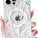 Lovmooful Magnetic Compatible for iPhone 15 Pro Max Case Compatible for MagSafe Cute Clear Flower Floral with Aesthetic Design for Girls Women Soft TPU+PC Shockproof Protective Girly-Many Flowers