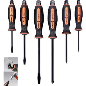HORUSDY 6-Pieces Magnetic Screwdriver Set, 3 Phillips and 3 Flat Head Tips Screwdriver for Fastening, Chiselling and Loosening Seized Screws (New Screwdriver Set)