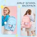 Kawaii Blue Kids Backpack for Girls, Fashion Multiple Pockets Bookbag for Primary Elementary High School for Teen Girls