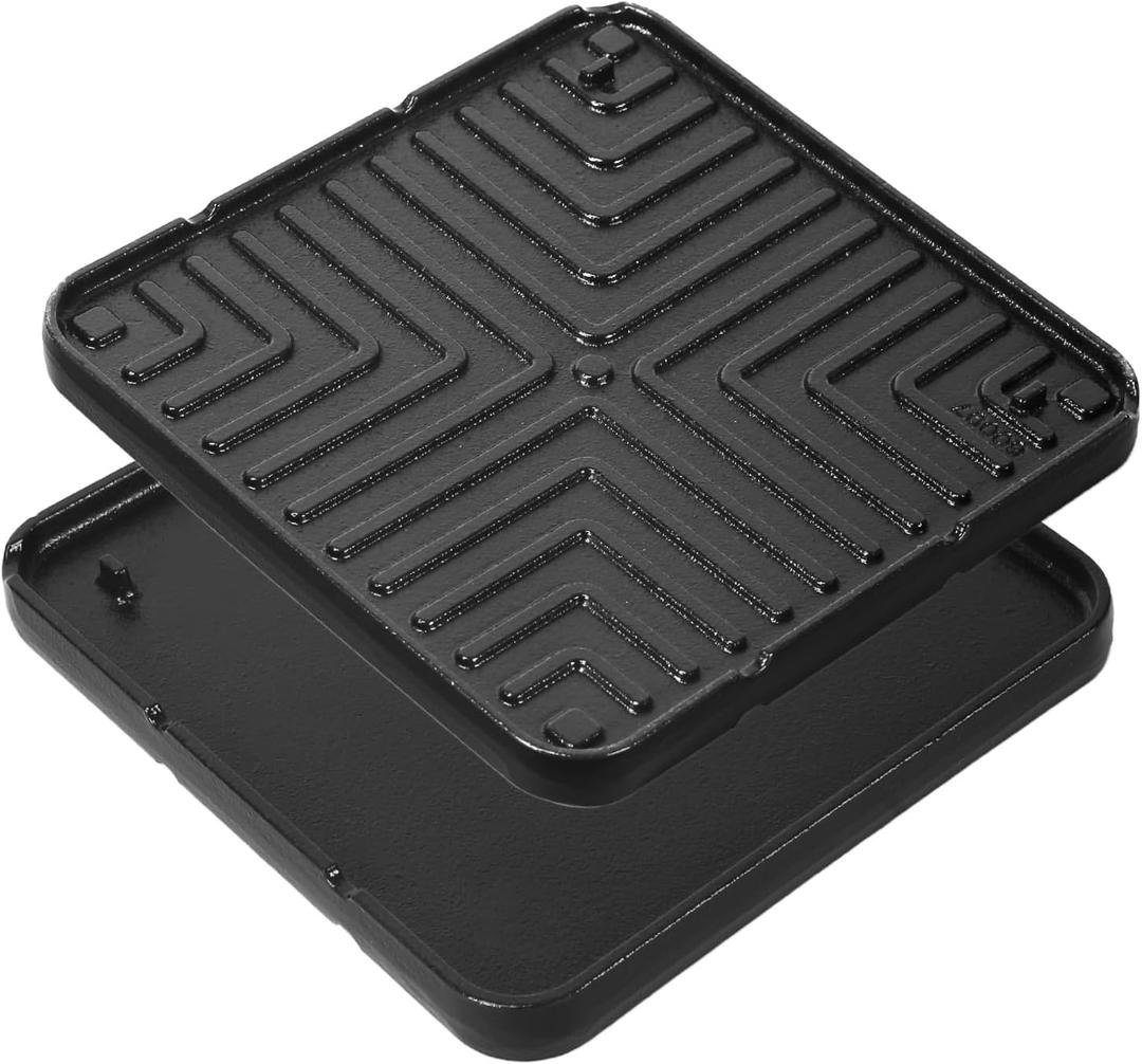 Ceramic Nonstick Reversible Griddle for Coleman Cascade & Triton, 8.5" x 8.5" Square Flat & Ribbed Camping Griddle (1 Pack) | Built-In Storage Fit, No-Wobble Stable Design, For 2-Burner Camp Stoves