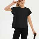 ZDC Girls Athletic Yoga Shirts Summer Short Sleeve Quick Dry Crop Tops Basic Gym Tees 5-14 Years (Black)