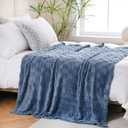 Dusty Blue Fleece Throw Blanket 5060 for Couch Sofa Bed,Super Soft Cozy Plush Microfiber Flannel Blanket with 3D Checkered Design Lightweight for Adults,Woman,Girls