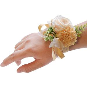 2 Pack Rose Wrist Corsages Wristband Hand Flowers for Wedding Bridesmaid Bridal Shower Prom Party (2 Wrist Corsages Champagne) (H 2 Wrist Corsages)