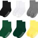 2 x 6 Pack Baby Socks and Toddler Socks,Soft Cotton Crew Socks with Non-Slip Grips for Infants,Boys and Girls,6-12 Months,(Black/White/Gray/Green/DarkGreen/Yellow)