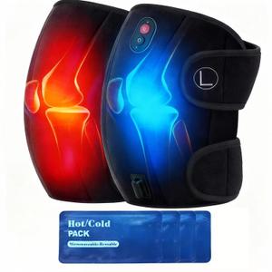 CooCoCo FSA Eligible HSA Knee Massager with Heat, Knee Pain Relief, Knee Heating Pad, Electric Heated Knee Brace with 2 Heating Levels, 5 Vibration Modes, 4pcs 5''x9'' Cold Packs (Black)