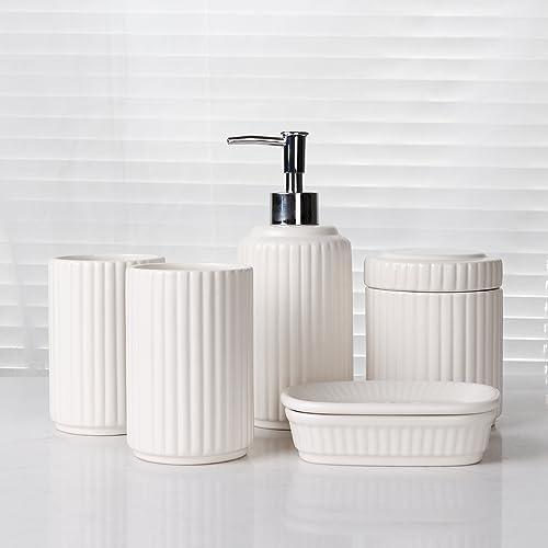 White Bathroom Accessory Set 3PCS, Ceramic Bathroom Accessories Set, Classic Design Bathroom Accessories Sets Complete, Home Apartment Modern Bathroom Decor Vanity Countertop, ANTIS'S HOME