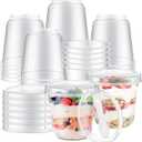 Jingmore 25 Pack 9.5oz Clear Plastic Yogurt Parfait Cups Disposable Overnight Oats Containers with Lids and Spoons Cake Fruit Jars for Food Storage Salad Ice Creams Pudding Snacks (Round Style)