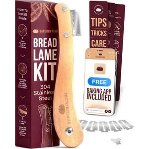 Superbaking Bread Lame - Sourdough Scoring Tool with 5 Extra Blades - Baking Supplies for Home Bakers - Sourdough Razor Scorer - Bread Making Tools - Gift for Bakers - Premium Ergonomic Wooden Handle