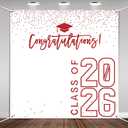 Class of 2026 Graduations Backdrop Congrats Grad Party Photo Background, 6 * 6ft Large Booth Props Congratulations Banner for 2026 Graduation Party Decorations Supplies (White Red)