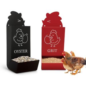 Metal Chicken Feeder, ChickenGrit and Oyster Shell Feeder, Hanging Metal Grit Dispenser for Chickens, Easy-Fill Chicken Coop Feeder, Durable Outdoor Design (red+Black)