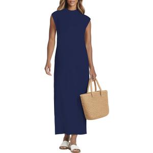 Summer Dresses for Women 2025 Maxi Long Mock Neck Sleeveless Sundress for Beach Church Work Casual HH25502 (L)